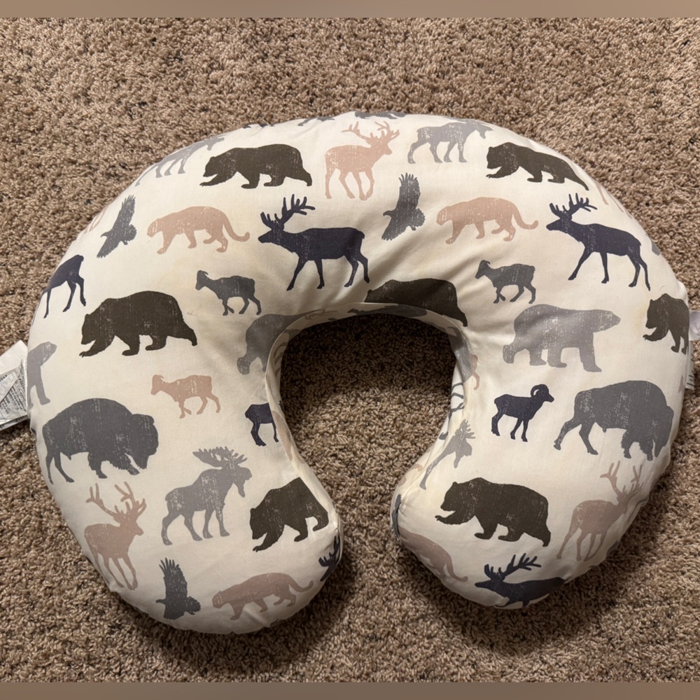 Boppy Pillow with Woodland Animal Print with Brown, Tan and gray